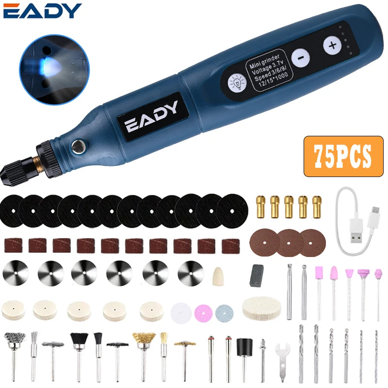 USB Rechargeable Cordless Mini Drill – 3-Speed Engraving Rotary Tool for Jewelry, Glass, Metal Polishing, DIY Carving – 3.7V