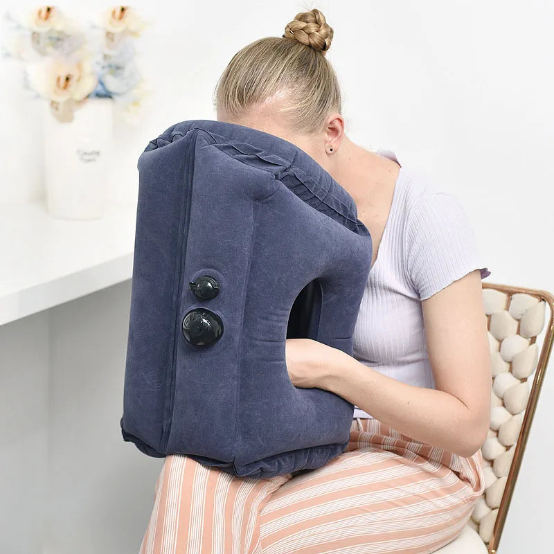 Flocking Sleeping Pillow Inflatable Pillow Waist Cushion Travel Abroad Portable Long Distance Aircraft Lunch Rest Pillow