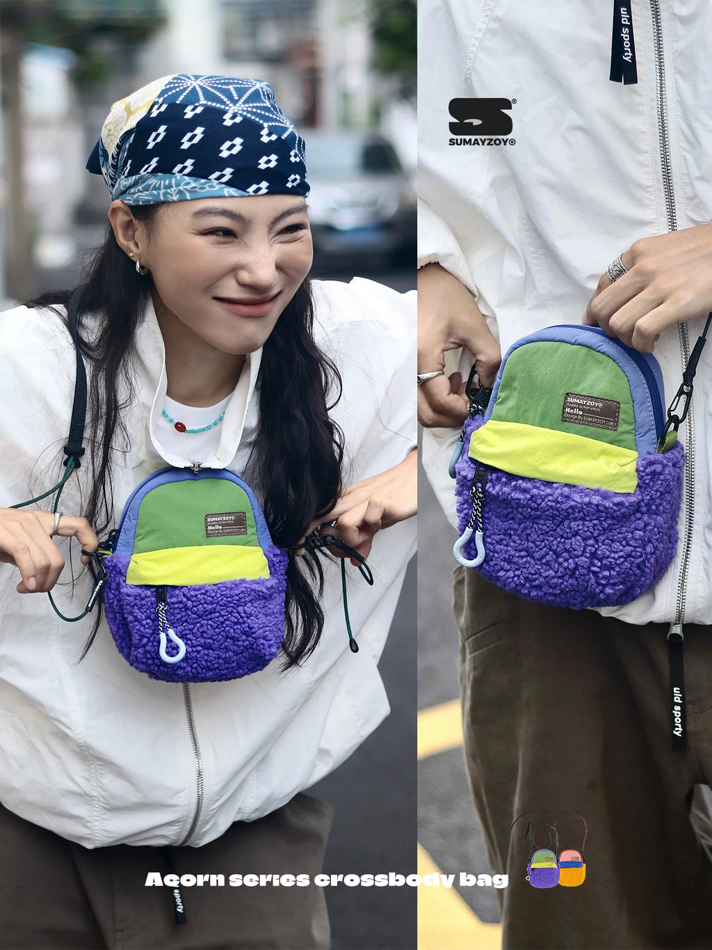 Sumayzoys Plush Crossbody Bag Outdoor Functional Style Single Shoulder Mobile Phone Bag Lightweight Autumn Winter Personalize...