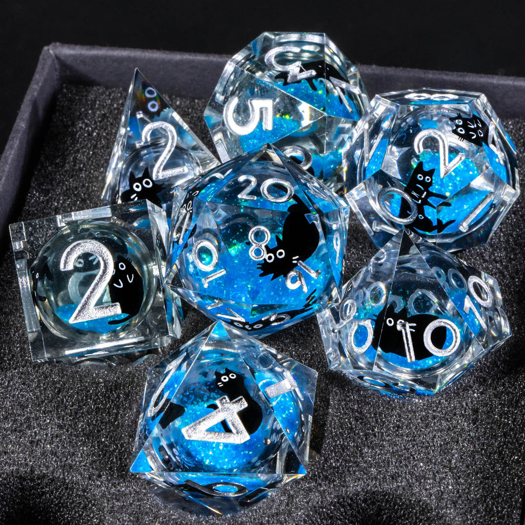Cat Resin Dice Set DND, Liquid Core D&D Dice, Cute Dungeon and Dragon Dice, Sharp Edge Role Playing Dice D20 D12 D10 D8 D6 D4