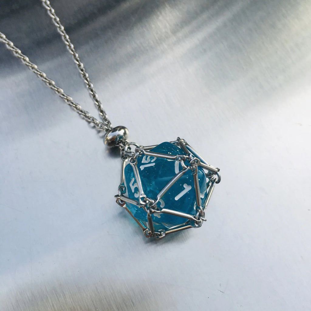 DND D20 Dice Necklace Stainless Steel Cage for D&d Dice, Dice Pendant DND Gift for Dungeon Master, D&D Player and RPG Gamer