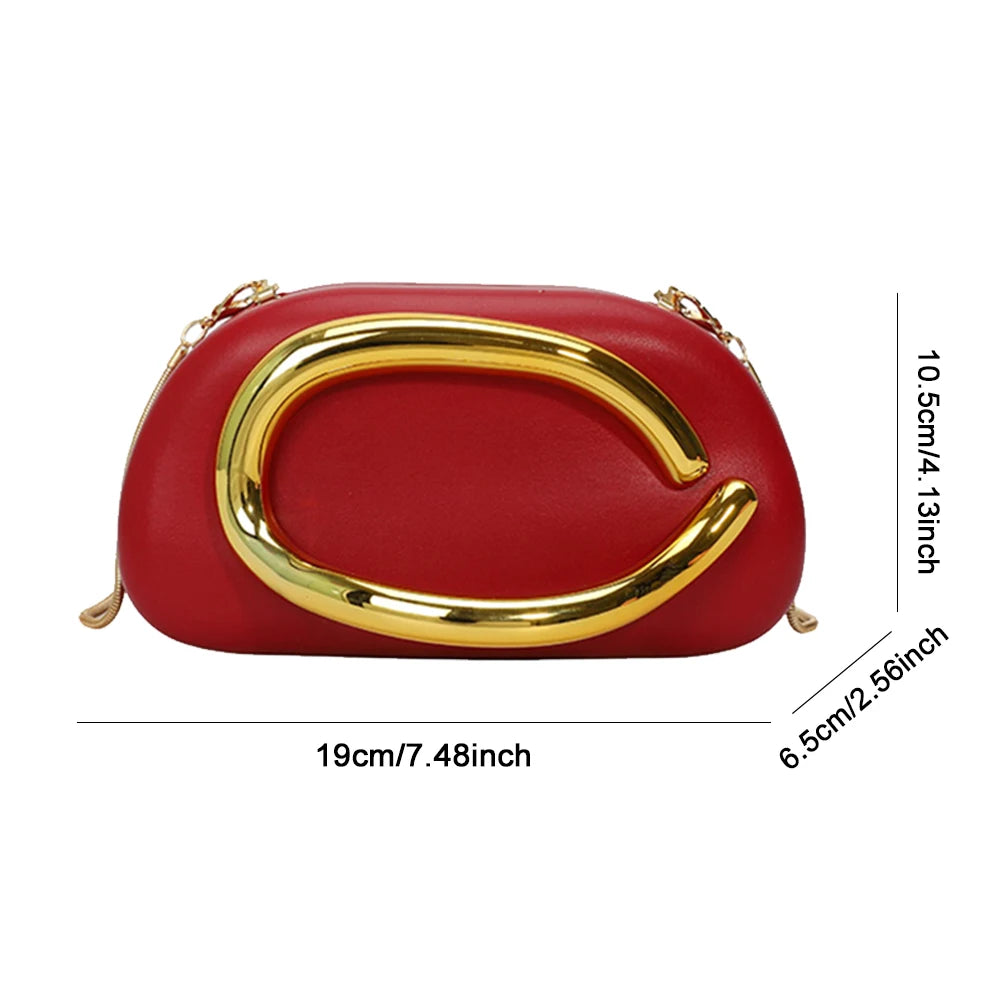 Trendy Clutch Purses PU Leather Crossbody Shoulder Bag Women Metal Decoration Evening Bag for Evening Dinner