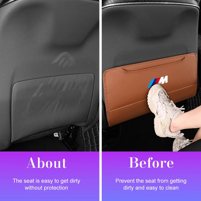 PU leather Car Seat Anti Kick Pad For BMW M M3 M4 M5 E46 E90 E92 F15 F20 F07 F40 F30 G30 G01 G02 G05 Protect Cover Storage Bag