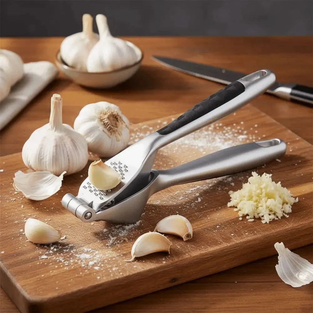 1PC Garlic Press Zinc Alloy Garlic Mincer Crusher with Ergonomic Soft Grip Handle Easy to Squeeze Clean Kitchen Tools Home Use