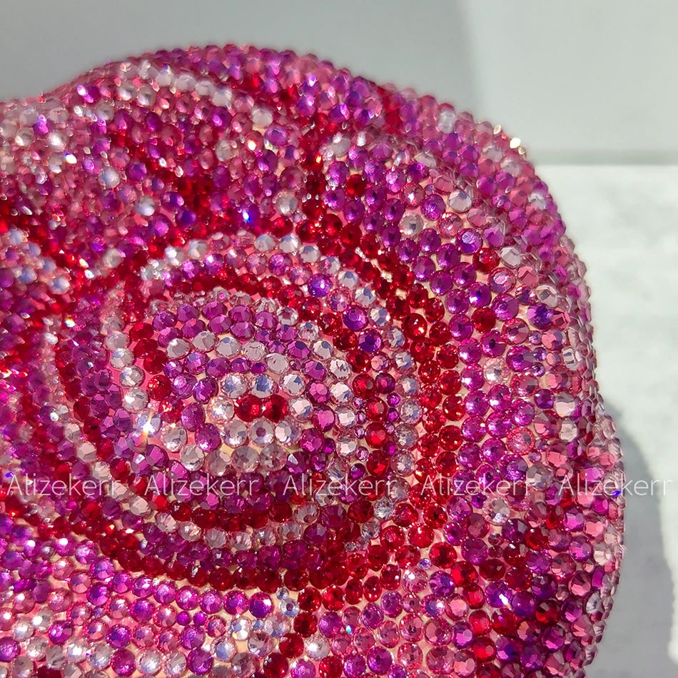 Alizekerr Rose Shaped Crystal Evening Bags Women Gorgeous Chic Rhinestone Flower Clutch Purses And Handbags Bridal Wedding Party