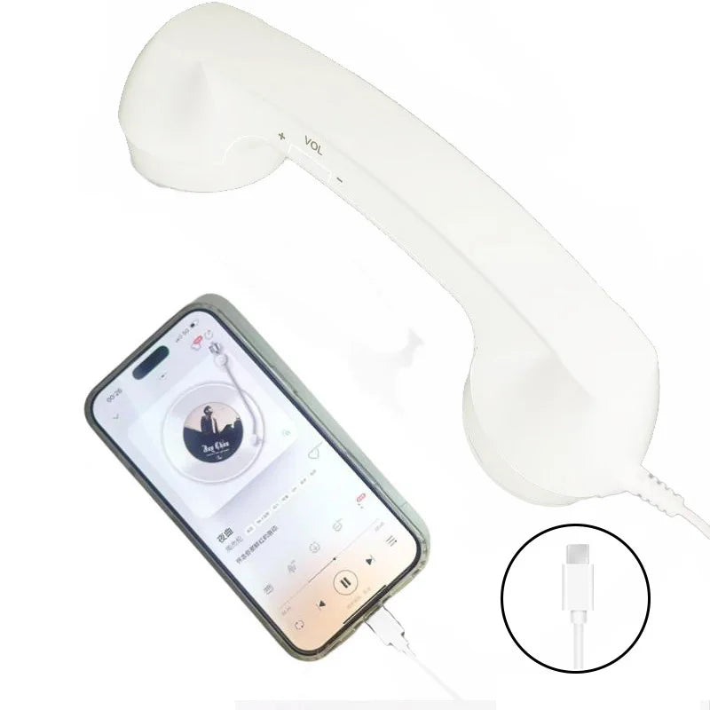 Retro Phone Handset with Radiation Protection-Modern USB-C Vintage Receiver for iPhone & Android Enhances Call Clarity & Safety