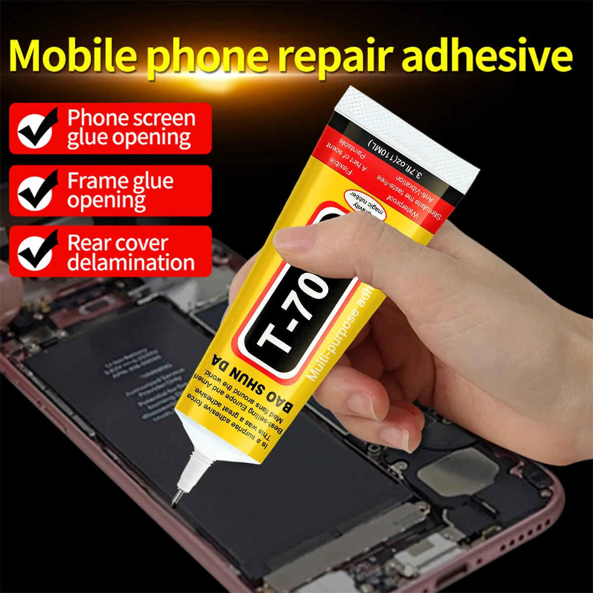 T7000 black adhesive, used to repair tablets and mobile phones, strong adhesive T-7000,15ML,50ML,110ML, with fine needle output.