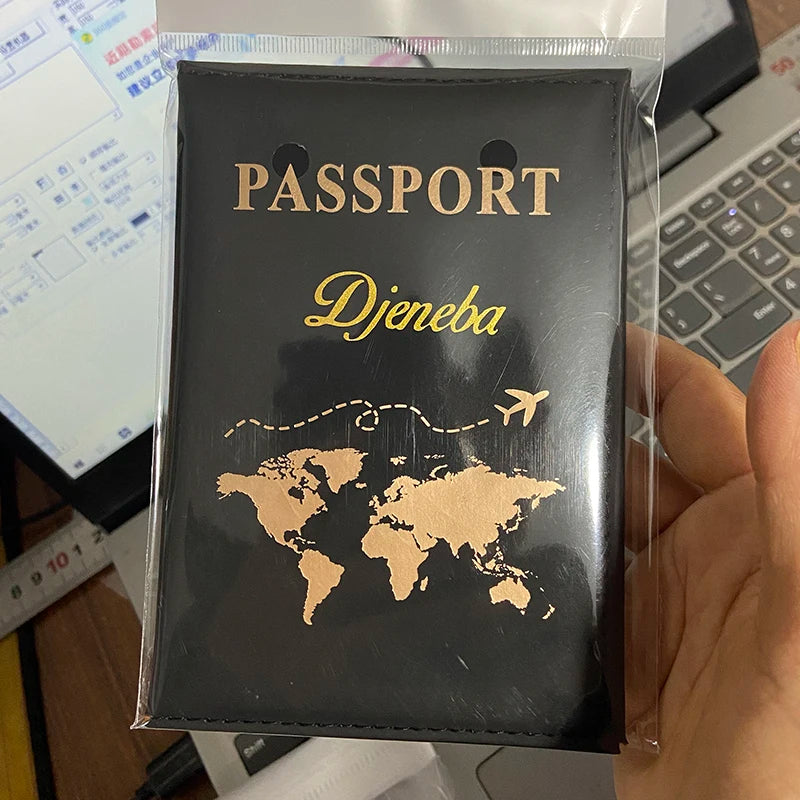 Map Passport Cover Custom Name Passport Holder Travel Wallet Covers for Passports Gold Letters Passeport Personnalisé