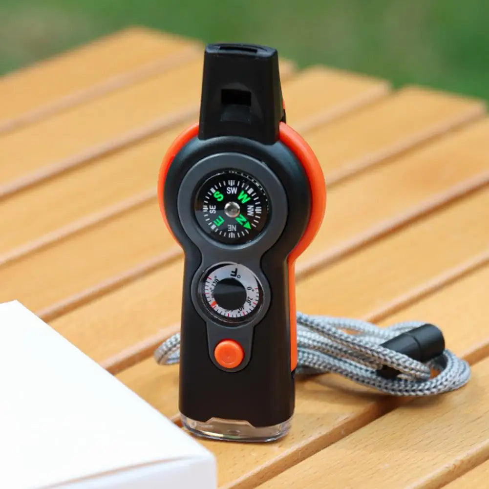 7 in 1 Emergency Survival Whistle Compass Thermometer Referee Cheerleading Whistle Sporting Goods Camping Hiking Outdoor Tools