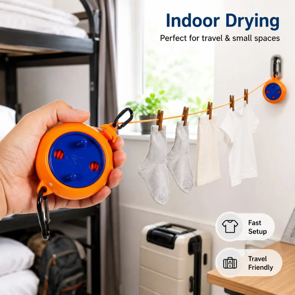 Portable 10M Clothes Drying Rope Retractable Travel Clothesline with Windproof Anti Slip Design for Balcony and Daily Laundry
