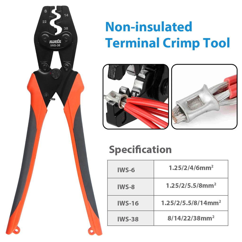 IWS-6/8/16/38 crimper plier Ratchet Crimping Tool for Non-Insulated Terminals 1.25-38MM² Polished Jaw Pressure regulating de