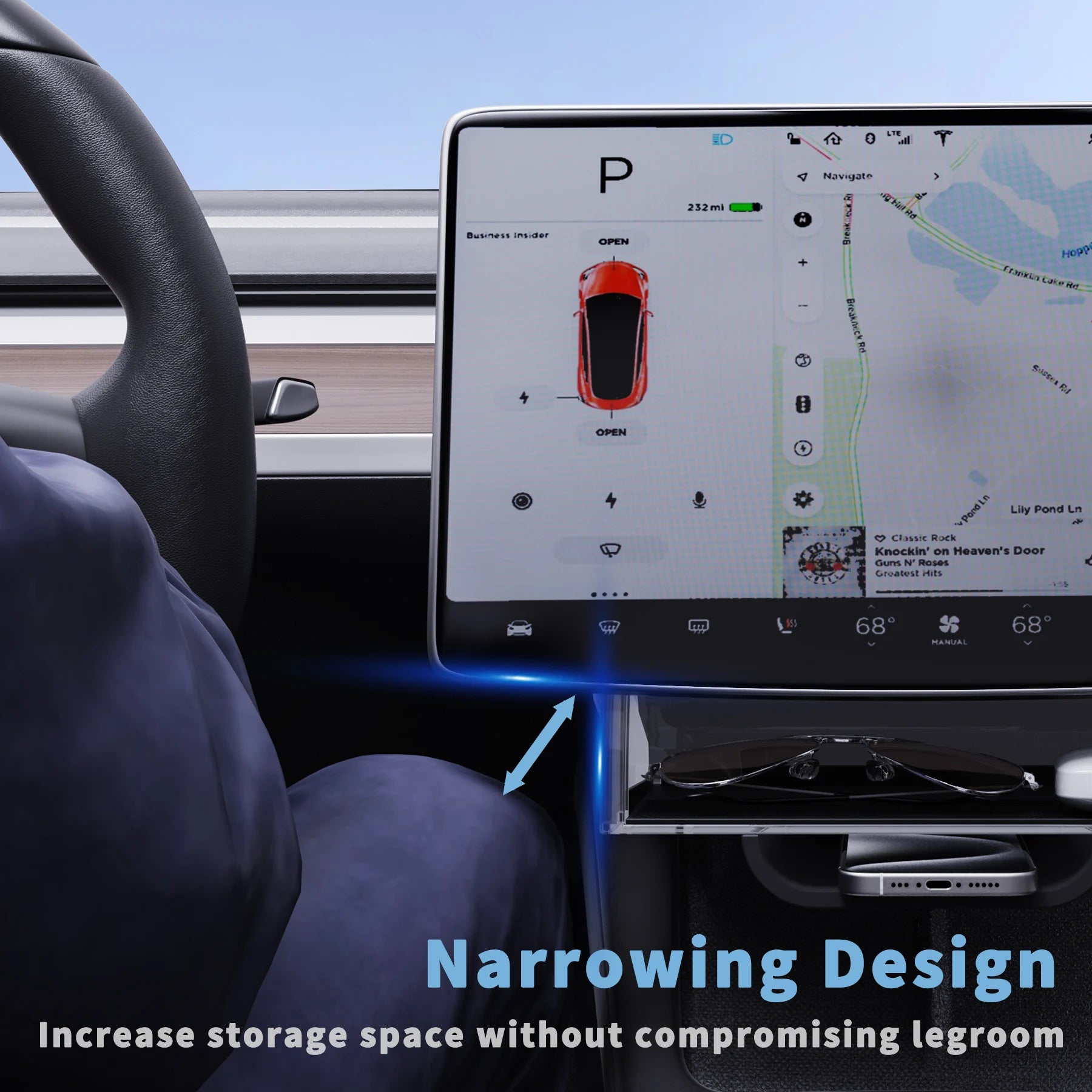 Hidden Design Under Screen Storage Organizer Compatible with Telsa Model 3 Model Y 2024-2017 | Not fit 2024 Model 3 (Highland)