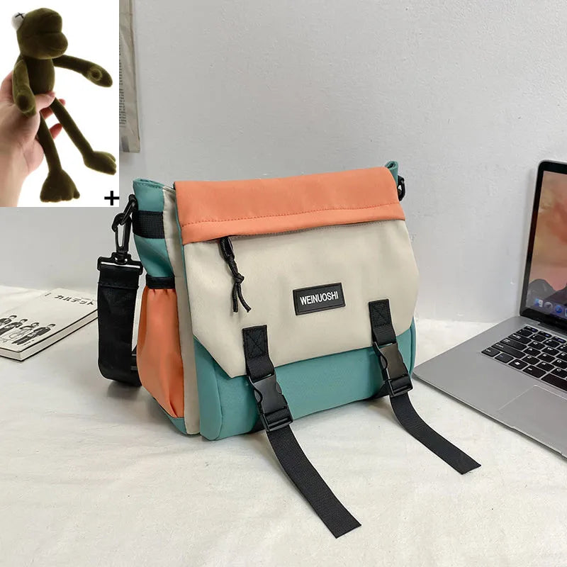 Japanese Simple Men Messenger Bag Korean Bag Student Nylon Waterproof Canvas Bag Tide Shoulder Crossbody Bags for Women Satchel