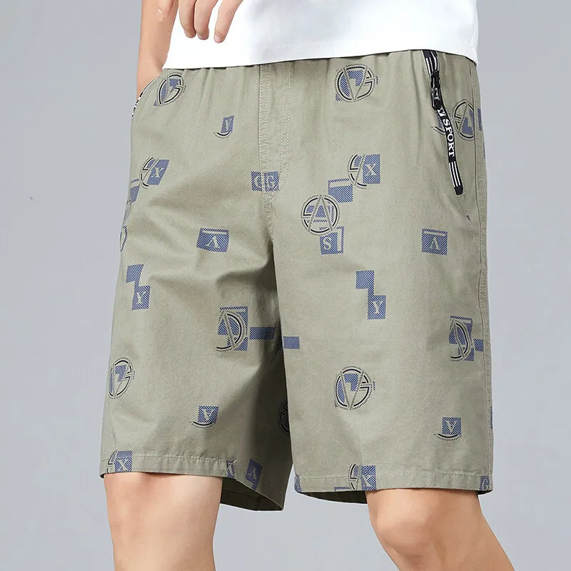 Mens Baggy Casual Shorts Cotton Drawstring Summer Beach Short Stretch Waistband Chino Golf Shorts Zipper Pockets