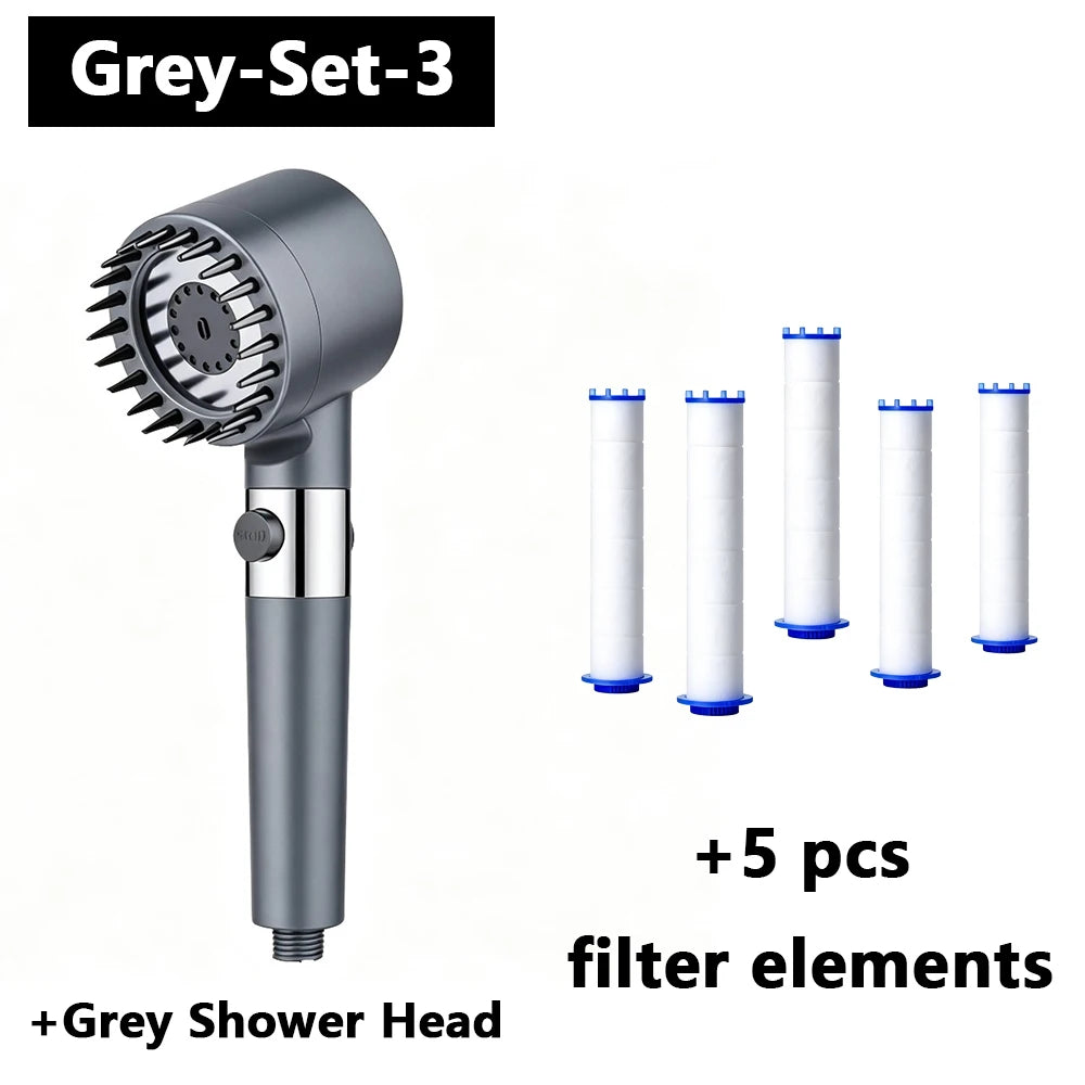 Black & Grey Wall-Mounted High-Pressure Shower Head with  Polished Finish Durable Plastic for Enhanced Water Pressure