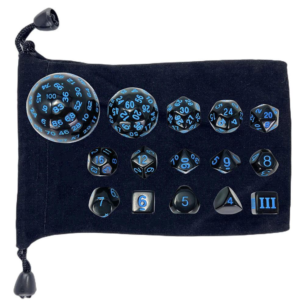 15 Pieces Acrylic Opaque Polyhedral Dice Set D3-D100 Game Dice with Velvet Dice Bag for DND Role Playing Table Games Party