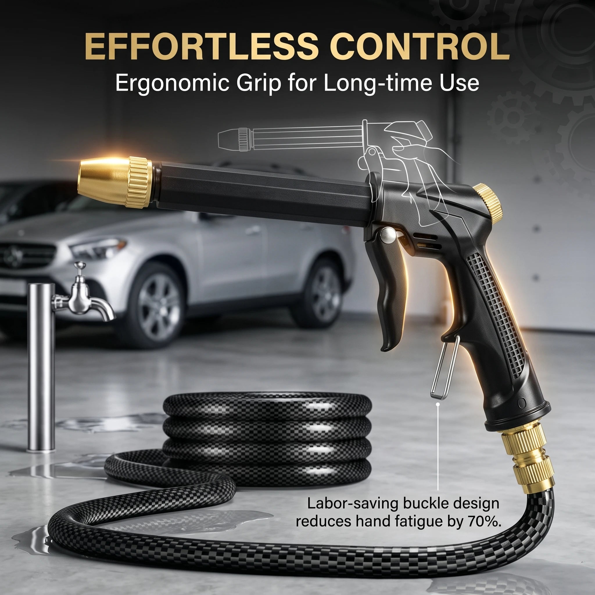 Black Gold High Pressure Car Wash Gun Brass Nozzle Water Sprayer