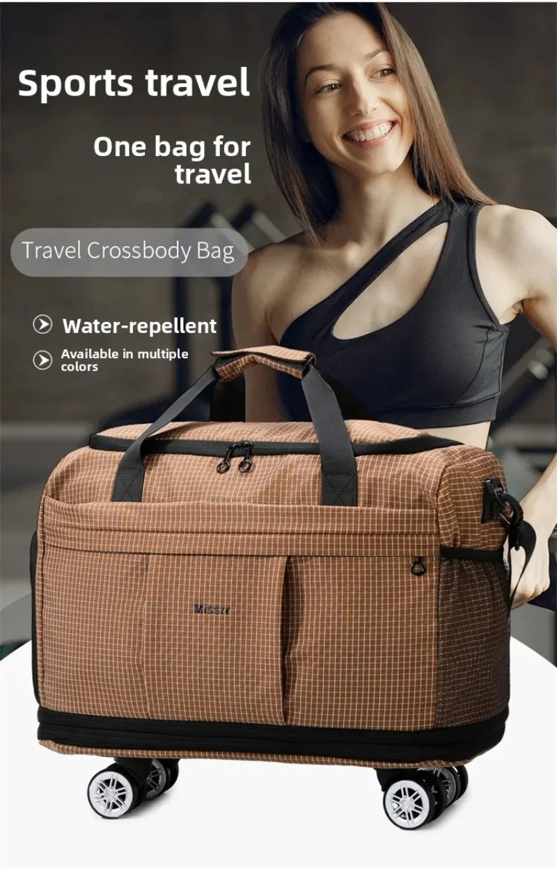 Large Capacity Double Expandable Rolling Travel Bag Oxford Foldable Wheeled Duffle Multi-purpose Commute Luggage Storage Handbag