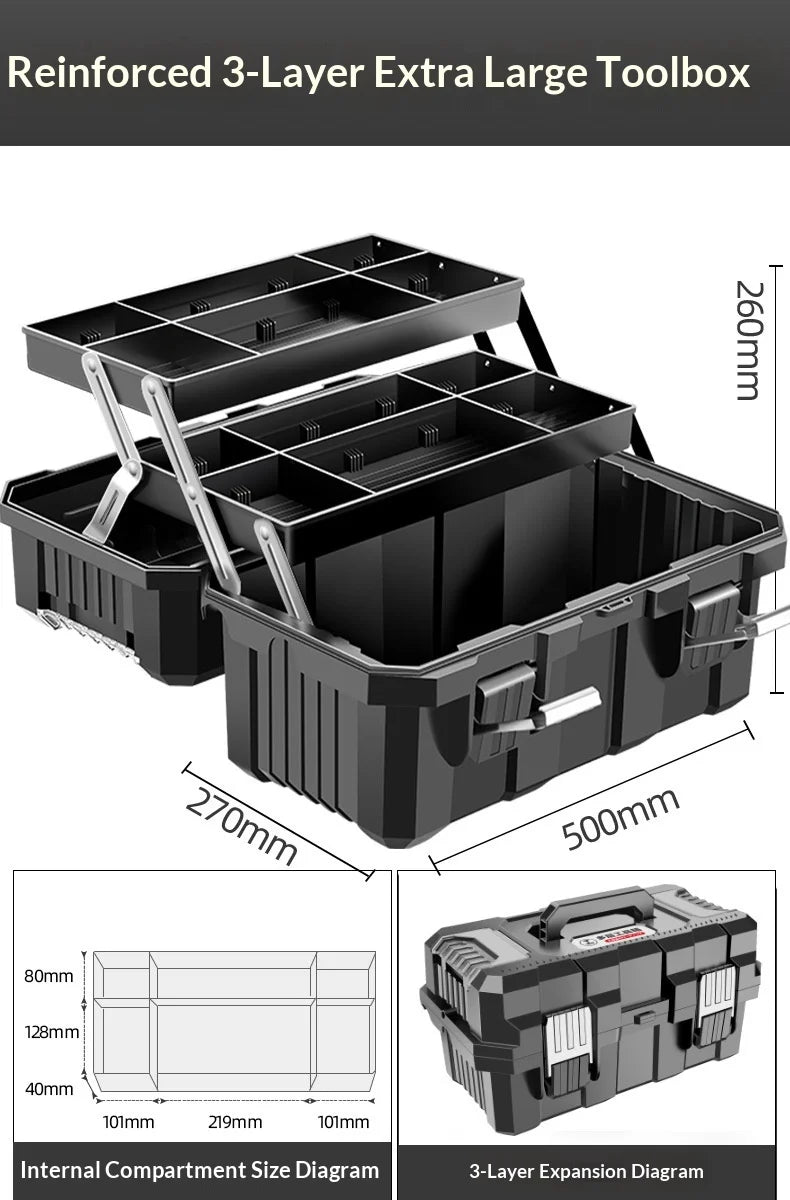 Tool Organizer Case Heavy Duty Metal Toolbox Portable Lockable Large Capacity Tool Chest Garage Workshop Mechanic Organizer