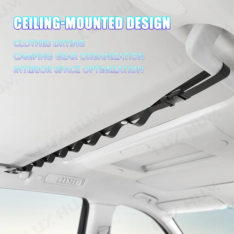 Portable Car Clothes Hanging Rope Multi-Functional Auto Interior Clothesline Organizer for Camping Travel Large Load-Bearing