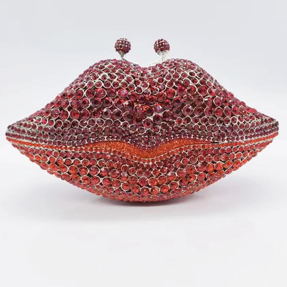 New Arrival Mouth Crystal Evening Bag Yellow/AB Diamond Wedding Bridal Clutches Purses Women’s Rhinestone Mini Minaudier Handbag