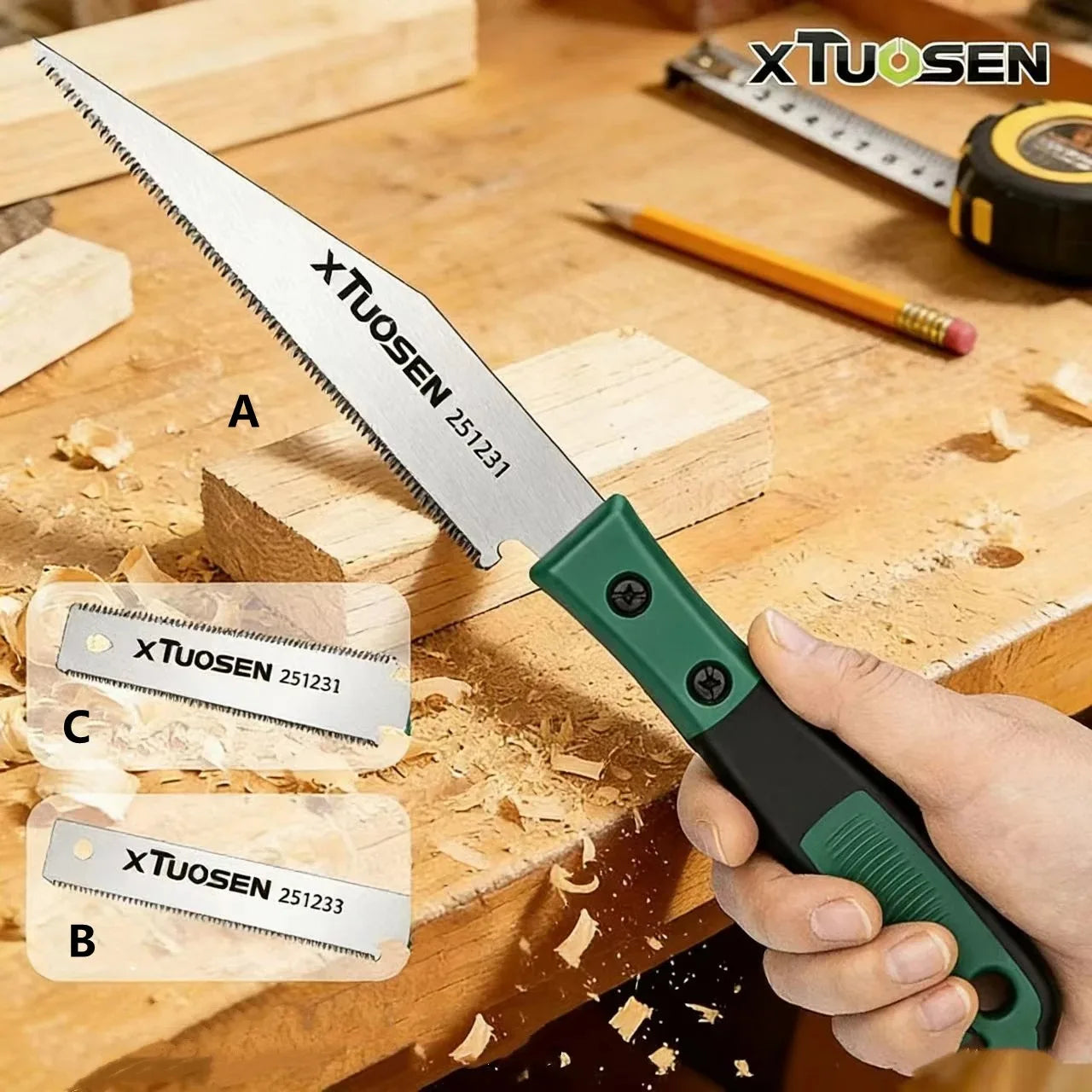 Universal Hand Saw for Home DIY, Multi-Purpose Cuts Wood, PVC, Plastic & Drywall, Compact Woodworking Tool