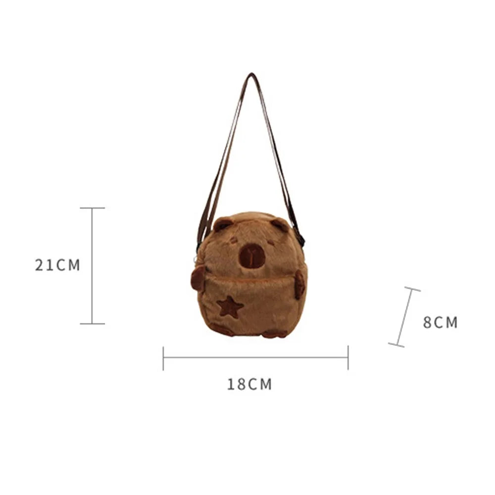 Cute Plush Capybara Crossbody Bag Large Capacity Shoulder Bag Cartoon Girls Coin Purse Zipper Plush Mobile Phone Pouch