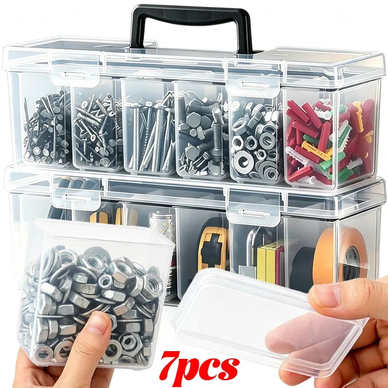 Transparent Rectangular Parts Storage Box Organizer with 6 Removable Bins Multi-functional Household Hardware Organizer Tool
