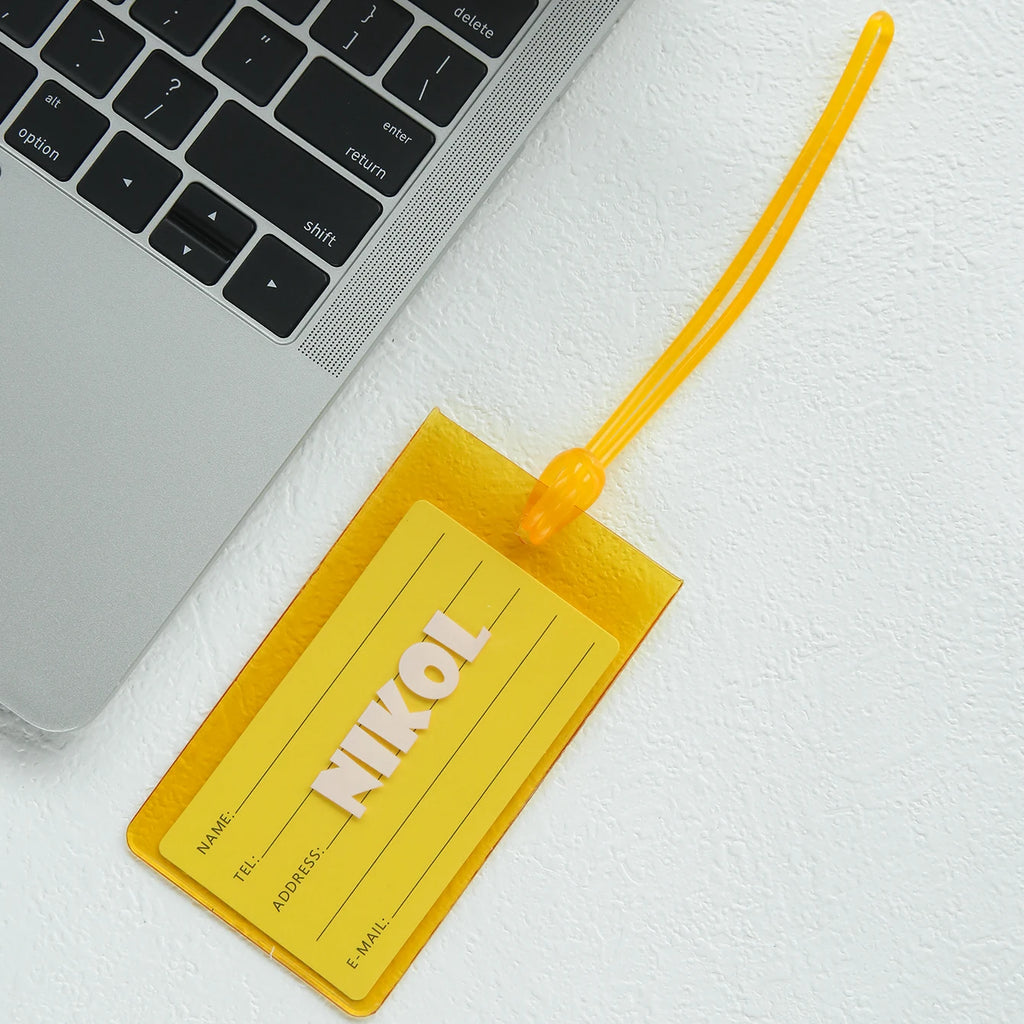 Custom Name Luggage Tag Personalized Name Fluorescent Pvc Luggage Tag Waterproof Transparent Suitcase Id Tag with Name Card