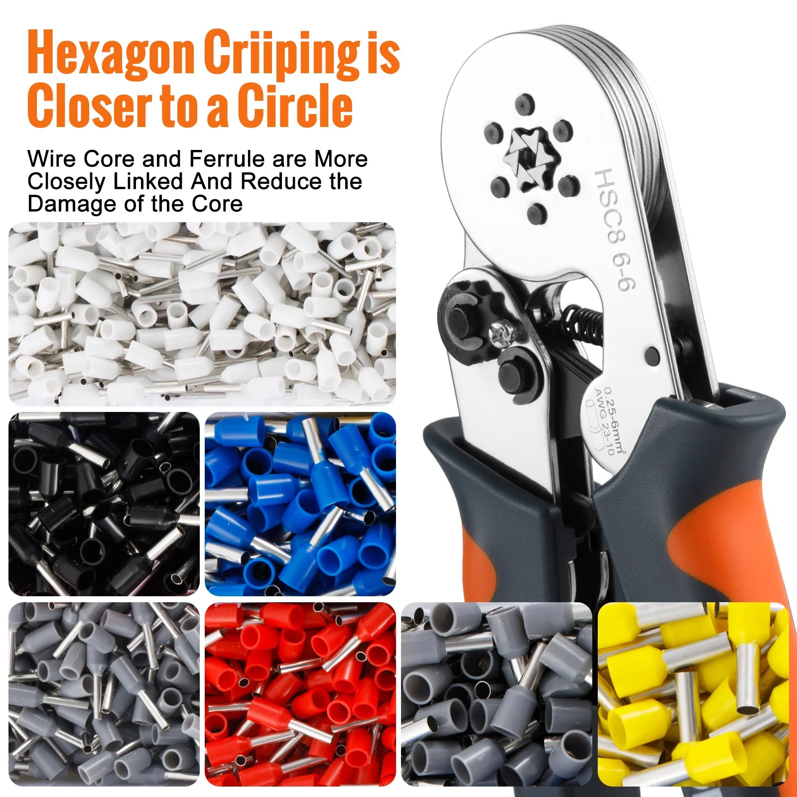 HSC8 6-4A/6-6A Crimping Pliers Kit,Stripping Cutting Plier with Tube Terminal Suit WOZOBUY Brand Electric Tools Set