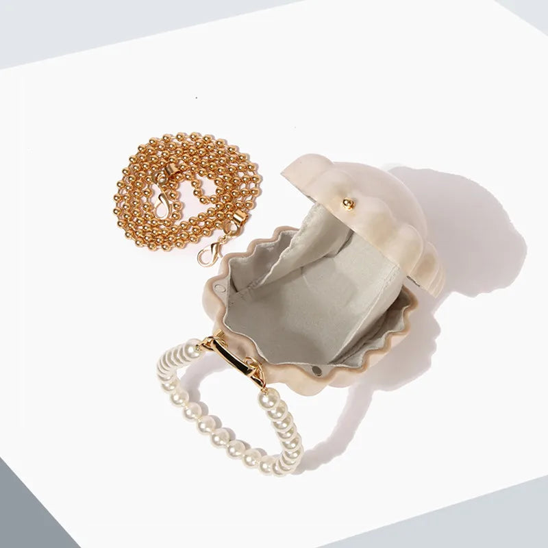 Lightweight Acrylic Shell Clutch Bag Women Pearl Chain Elegant Daisy Purse Luxury Simple Fashion Evening Shoulder Handbag 2025