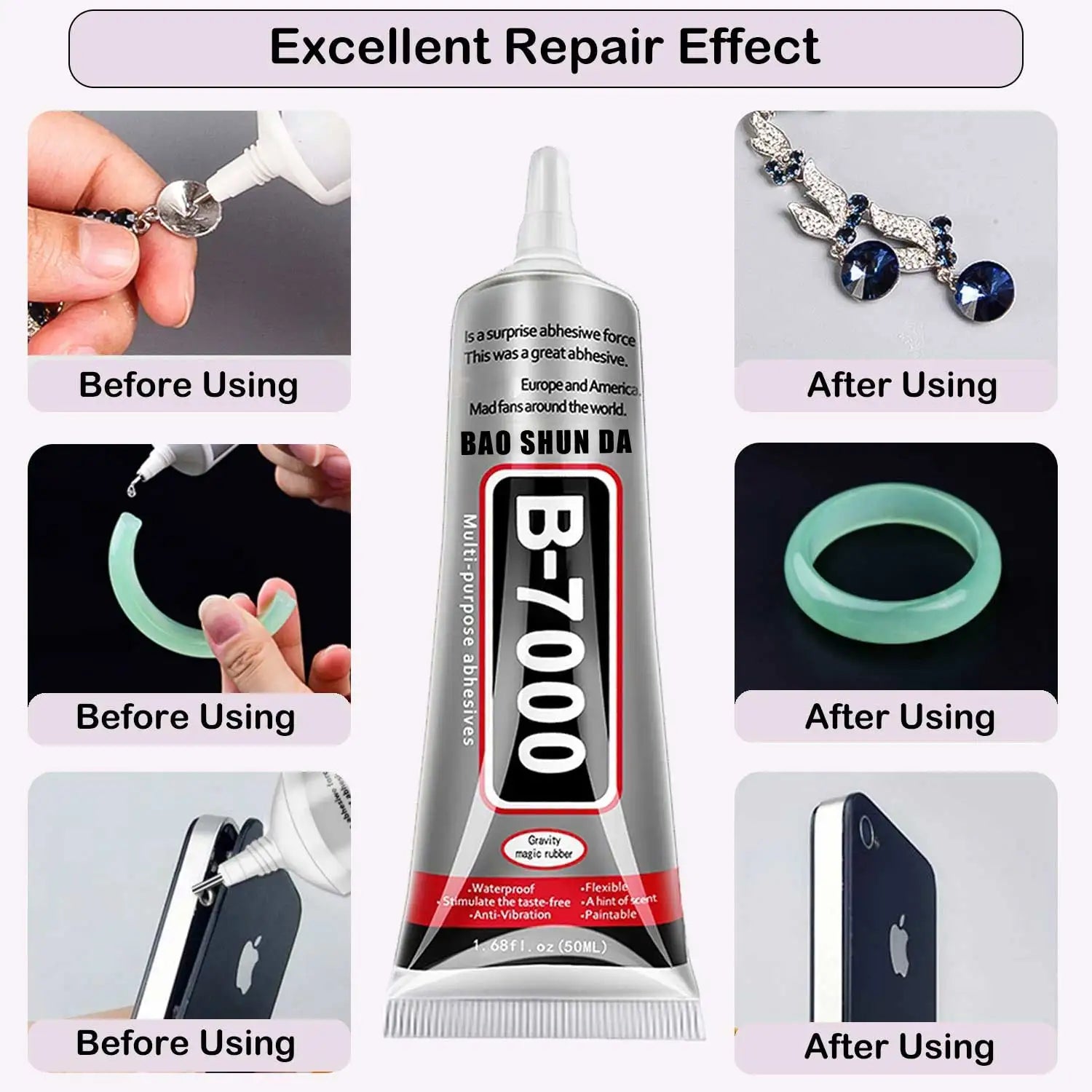 50ml B7000 Clear Liquid Glue, Super Strong Universal Adhesive, Durable Bond for Electronic Repairs, Beading, Stone Decoration, Craft Accessories and Fixing