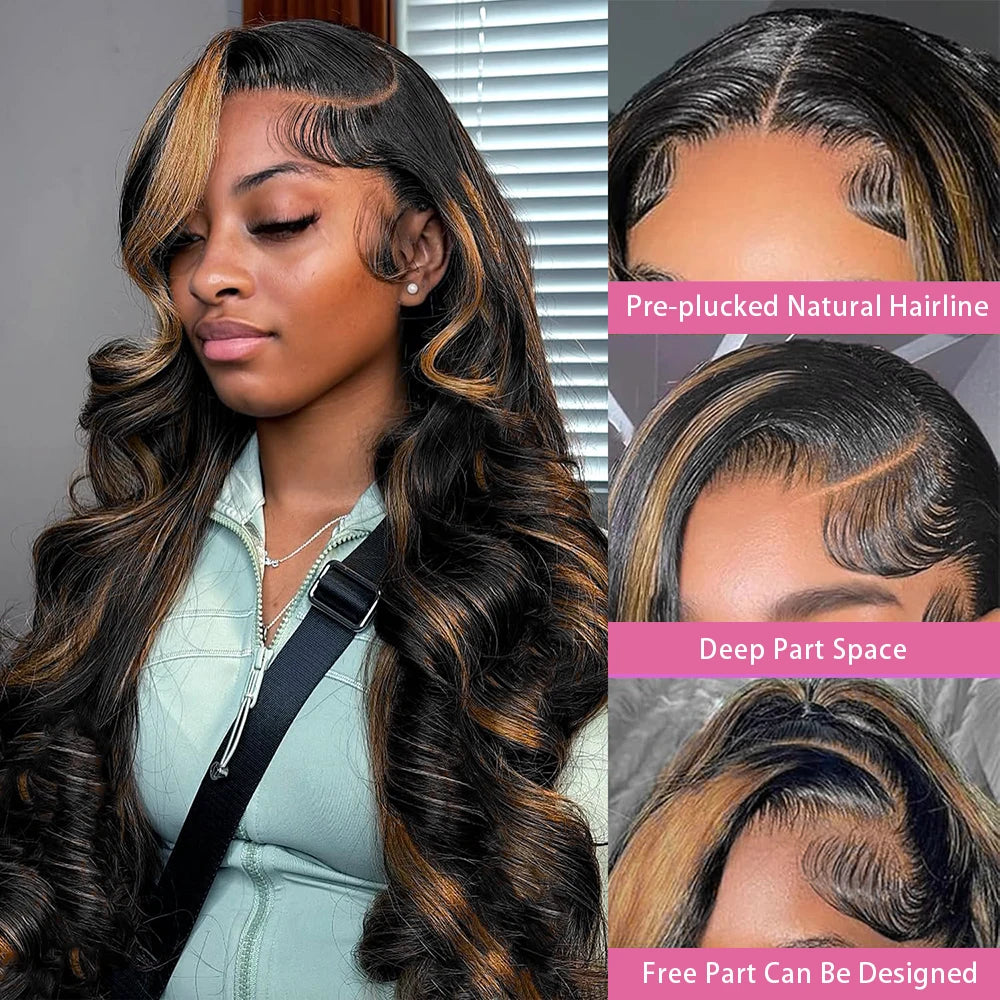 32 Inch Body Wave 1B/27 Highlight 13x6 Lace Frontal Wigs Human Hair Wig Brazilian 200 Density Colored Ombre Lace Wig For Women
