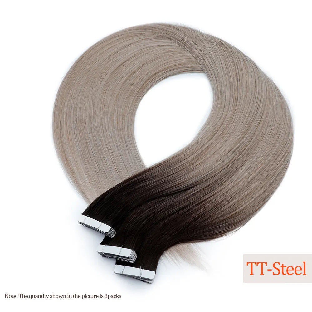 26" Straight Tape In Hair Extensions 20pcs 50 Grams Heat Resistant Fiber Colored Tape In Hair Double Sided Adhesives Hair
