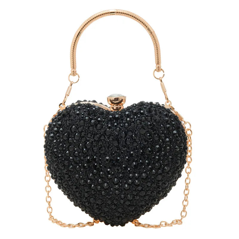 2024 New Heart Luxury Evening Dinner Clutch Bag Water Droplet Diamond Wedding Party Handbag Love Chain Underarm Crossbody Bag