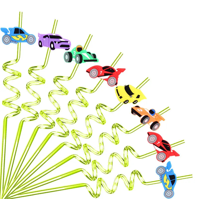 8pcs car shaped straws, reusable drinking milk, birthday theme party straws wedding cocktail bar party straws