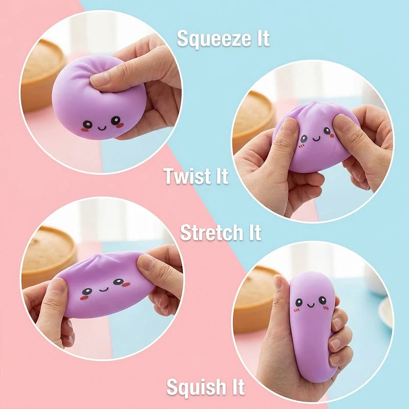 Colorful Dumpling Squishy Stress Relief Balls with Steamer Reusable Rebound Squeeze Reliever Dough Ball Home Office Gifts