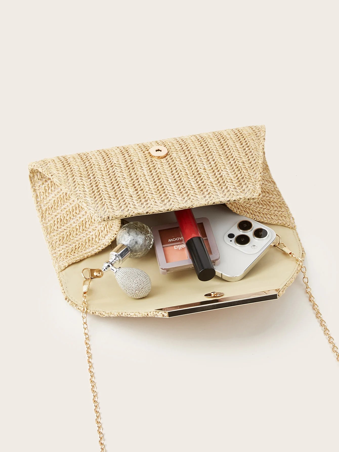 Women's Woven Clutch Bag, Beige, Solid Color, Summer, Holiday, Beach, Vacation Essential, Vacation Season, Versatile Business Commuter Women's Crossbody Bag, Casual, Simple, Beach