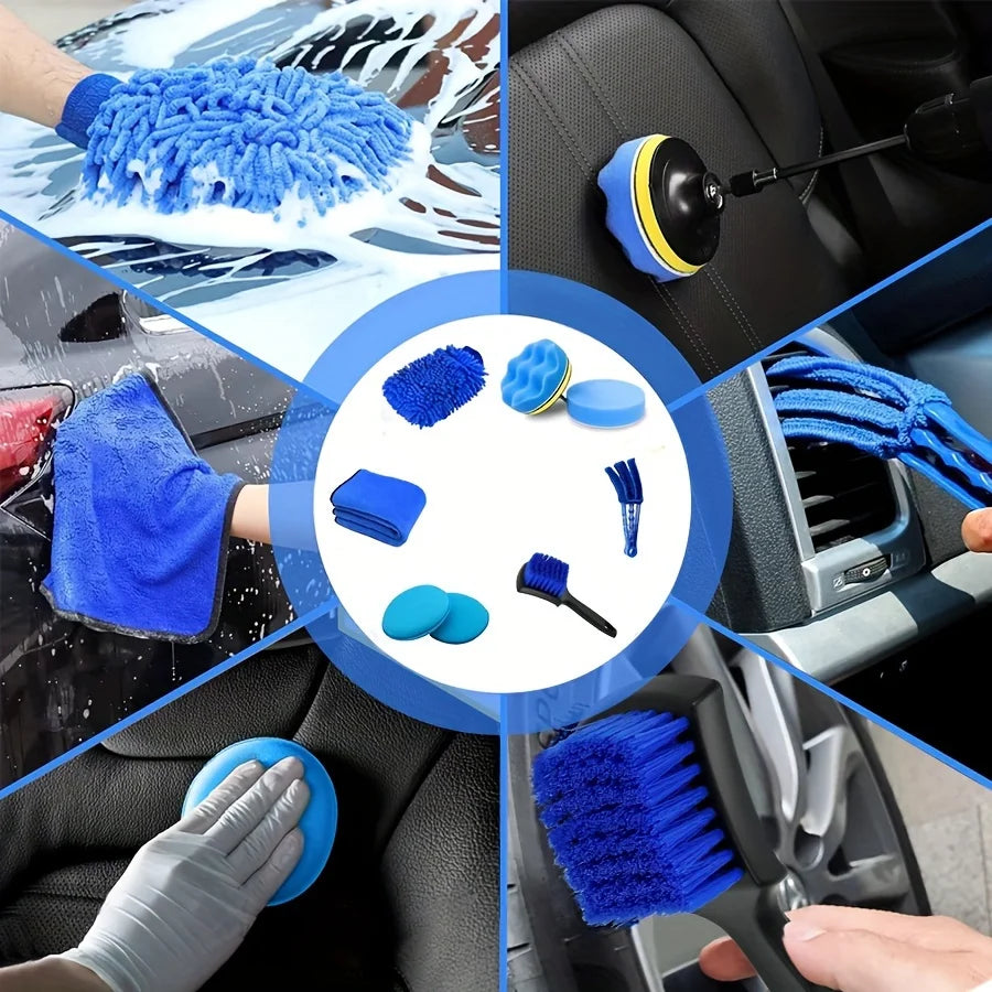 28pcs Car Wash Detail Kit, Multi-Purpose Drill Brush Set, Dust Removal Brush, Waxing Sponge Pad, Professional Car Care Kit