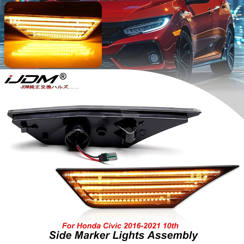 2pcs Flowing Amber Turn Signal Side Marker Light For Honda Civic 10th Gen Sedan Hatchback Repeater Indicator 2016 2021