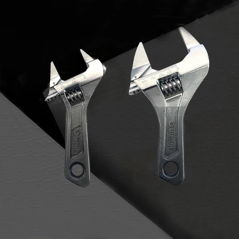 Ultra-Thin Adjustable Wrench with Large Opening Short Handle Mini Monkey Spanner Laser Scale Rubber Coated Key for Bathroom Tool