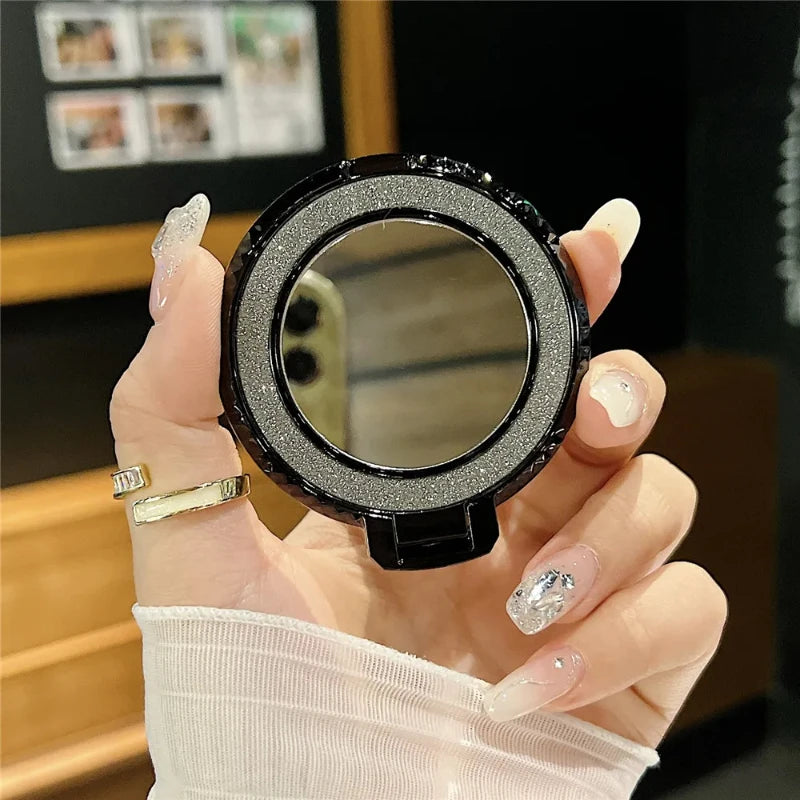 Luxury Diamond Patterned Magnetic Back Sticker 360° Rotating Mirror Magnetic Phone Holder Suitable for Various Phone Models