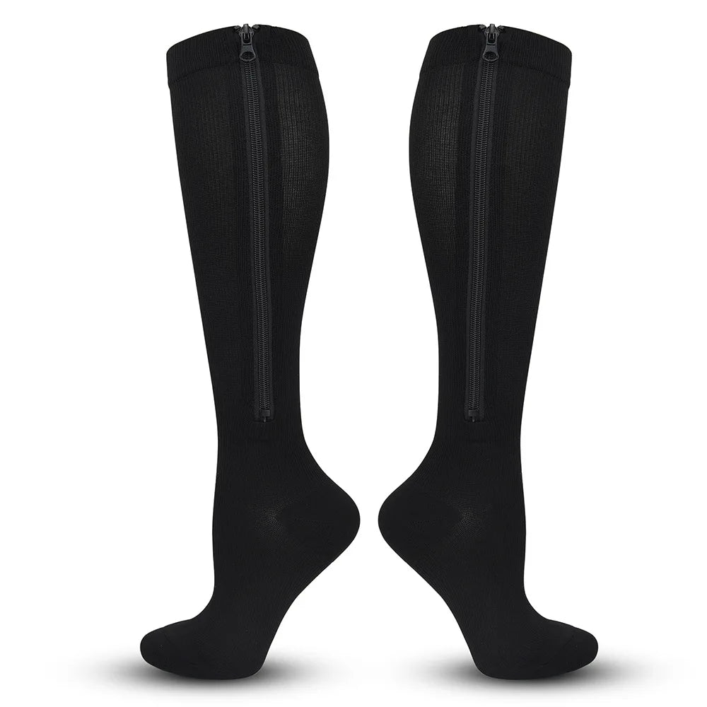 Zipper Compression Socks for Women & Men, Sturdy Zippered Stocking to Improves Blood Circulation, Relieves Pain & Swelling 1Pair