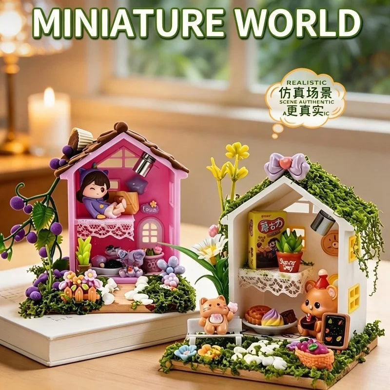 Kawaii Fairy House Craft Kit with LED Lights DIY Miniature Scene 3D Assembly Craft Model for Shelf Decor Christmas Birthday Gift