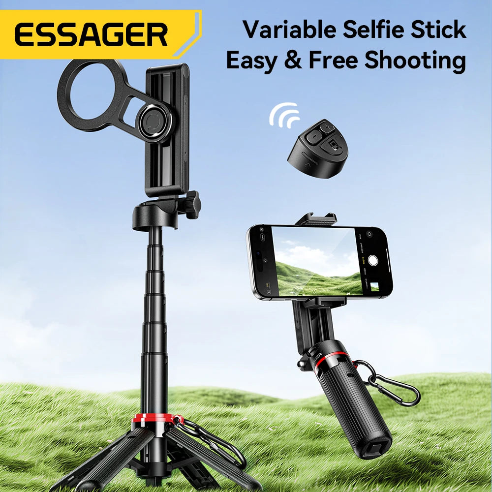 Essager 4-in-1 Multifunctional Magnetic  mini Selfie Stick with 360°Rotation Wireless Bluetooth Control Magnetic Clamp-on Holder