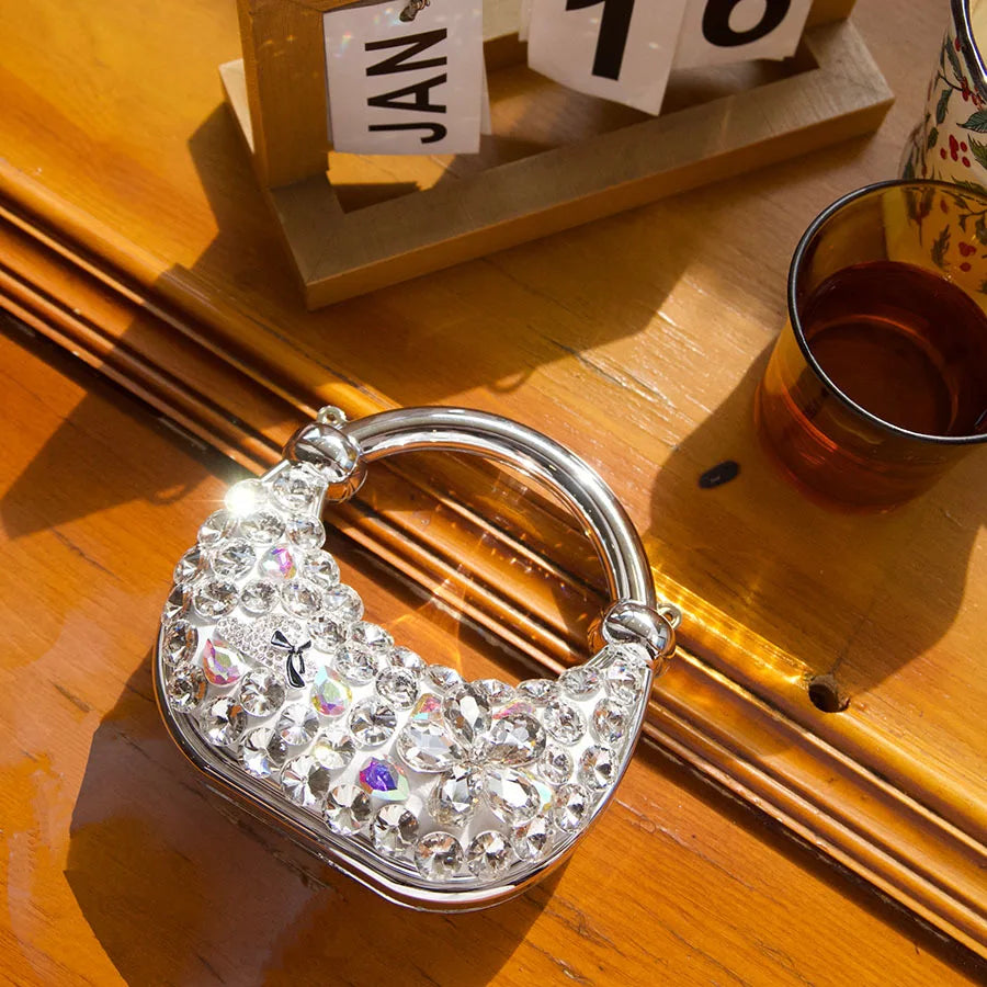 Metal flash diamond top hat dinner bag fashion acrylic bag texture handbag niche design messenger bag