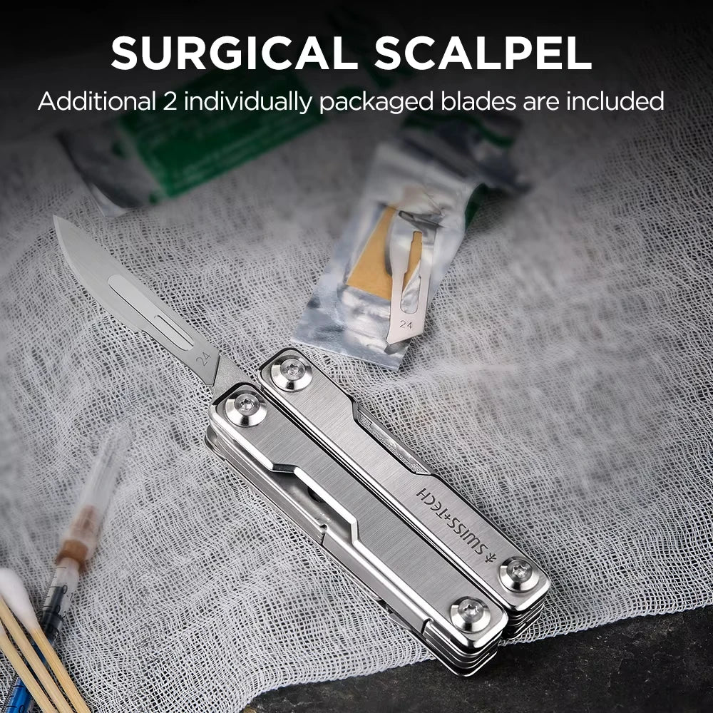 SWISS TECH 9 In 1 Rescue Survival Scissors Folding Knife Outdoor EDC Mini Multitool Keychain Multi Tools Window Breaker