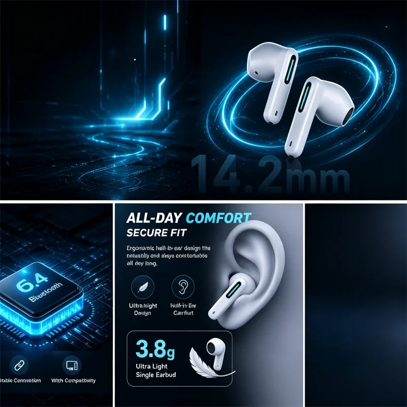 Lenovo EA189 Bluetooth 5.4 Wireless Earbuds LED Transparent Charging Case HiFi Stereo Sports Headphones Noise Reduction Headset