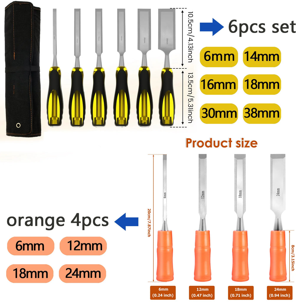 4/6Pcs Wood Chisel Set Alloy Woodworking Carving Chisel Tool with Anti Slip Handle Carpenter Carving Hand Tool for DIY Projects
