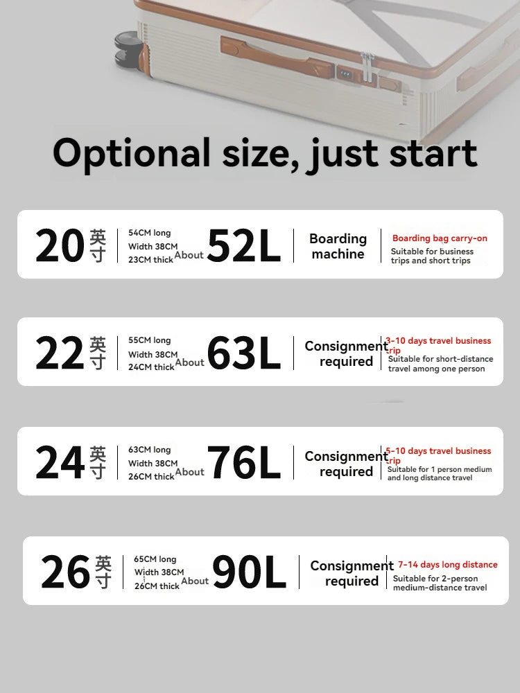 2025 New Wide-Rod Shockproof Braking Large Capacity Travel Suitcase 20" Checked Luggage Locking Bag